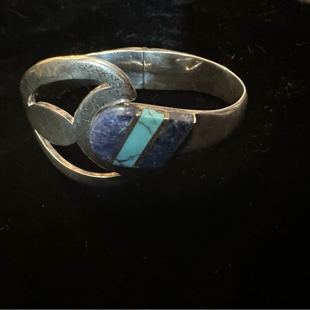 Taxco Sterling Silver Multi-Stone Clamper Bracelet 57.1 Grams 1950-1970’s - Picture 6 of 9